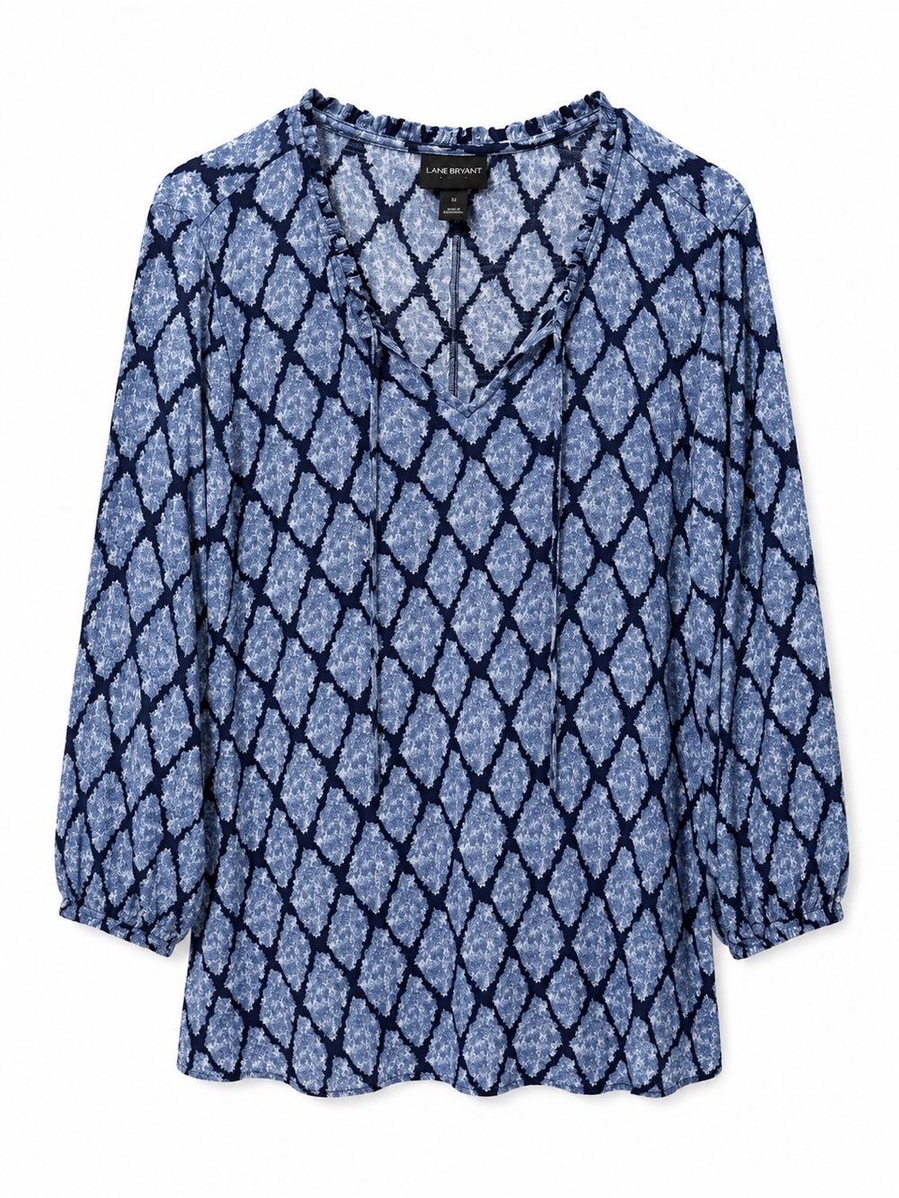 Lane Bryant Size 18 Blue Geometric Print Long Sleeve Tunic Blouse